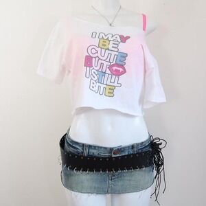 y2k slogan graphic cropped top i may be cute but i still bite